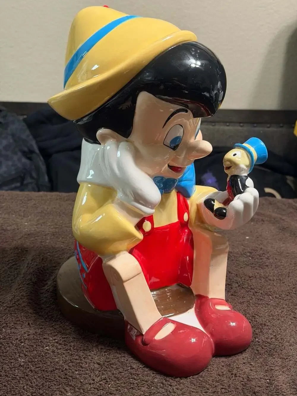Vintage Disney Treasure Craft Pinocchio and Jiminy Cricket Ceramic Cookie Jar